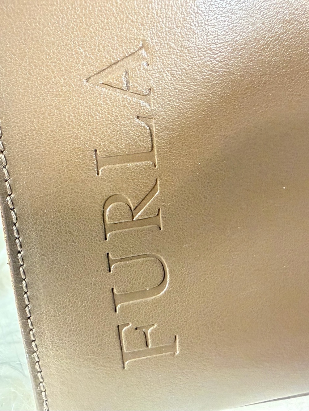 Furla Leather Tote in Warm Brown with Embossed Logo